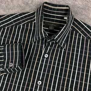 Zegna Men's M Black Plaid Cotton Long Sleeve Luxury Dress Shirt